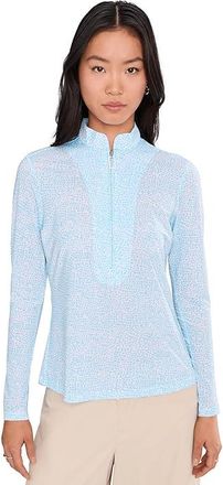 Jamie Sadock Sunsense Ocelot Long Sleeve Quarter Zip Womens Clothing White : SM, Polyester/Spandex
