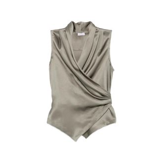 Brunello Cucinelli Brunello Cucinelli, Blouses, female, Green, Size: S Sleeveless Wrap Top