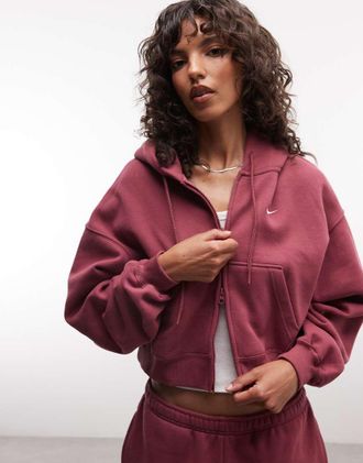 Nike felpa con cappuccio oversize corta con zip, peso medio, rosa