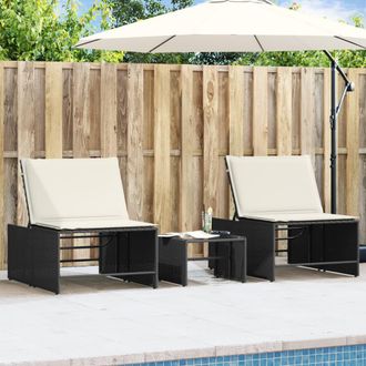 vidaXL Tumbonas Modulares 2 Piezas Con Mesa De Rat&aacute;n Sint&eacute;tico Negro Vidaxl