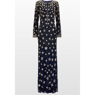 Jenny Packham Madrigal star-embellished long-sleeve maxi dress in Blackthorne Blue at Nordstrom, Size 10 Uk