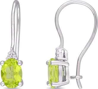 Mimi & Max Emerald Cut Peridot and Diamond Accent Euroback Earrings in Sterling Silver