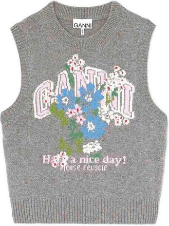 Ganni Graphic Wool Vest Flowers