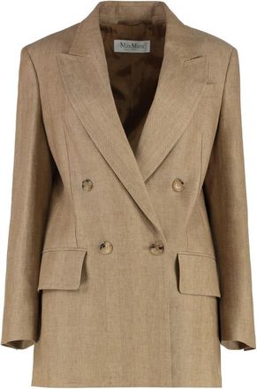 Max Mara Brown Double-Breasted Linen Blazer