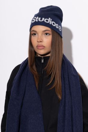 Acne Studios Wool Beanie With Logo, Unisex, Navy Blue