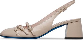 Loriblu Slingback in glanzend zand en goud met bandjes - Dames - Pumps - Beige - 37 EU - Leer - Schoenen