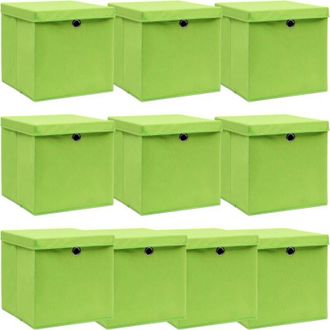 vidaXL Cajas De Almacenaje Con Tapas 10 Uds Tela Verde 32x32x32 Cm Vidaxl