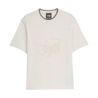 adidas Training T-Shirts, male, Beige, Size: XS Y-3 Wales Bonner Graphic T-Shirt with Striped Collar