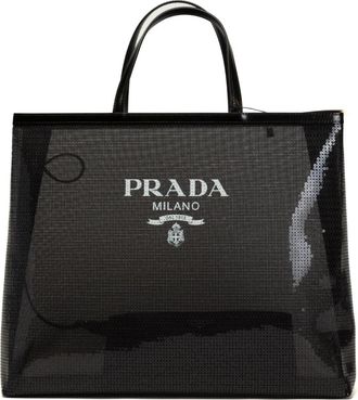 Prada Sequined Mesh Tote Bag - Dames - Handtassen - Zwart - ONE Size - Pailletten - Tassen