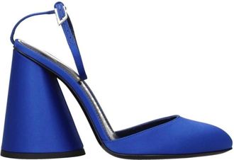 The Attico Schoenen, Dames, Blauw, 36 1/2 EU, Satijn, Blauwe Satijnen Hoge Hak Sandalen met Gesp