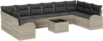 vidaXL Sofa Set with Cushion 11 pcs Light Grey Poly Rattan vidaXL