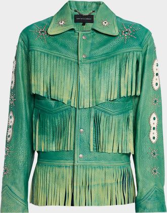Coût de la Liberté Dolly Embellished Fringed Leather Jacket