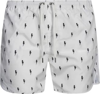 Neil Barrett Costume da bagno con stampa Lightning Bear - Bianco