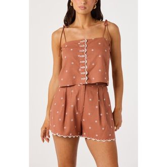 ASTR the Label Justina Embroidered Linen Blend Crop Tank in Sienna at Nordstrom, Size X-Small