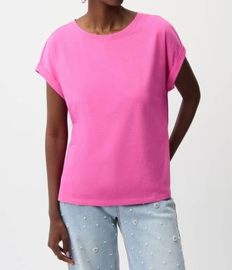Joseph Ribkoff Crew Neck Short Sleeve Cotton T-Shirt In Pink Sherbet