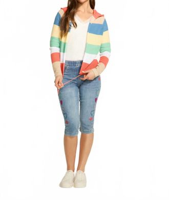 FDJ Striped Pointelle Hooded Cardigan In Multi