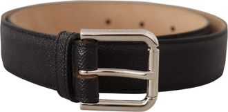 Dolce & Gabbana Zwarte Kalfsleren Bruine Achterkant Metalen Gesp Riem