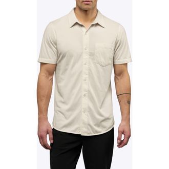 Cuts AO Curved Hem Short Sleeve Button-Up Shirt in Ivory at Nordstrom, Size Xx-Large