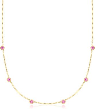 RS Pure by Ross-Simons Bezel-Set Lab-Grown Pink Sapphire Station Necklace in 18kt Gold Over Sterling