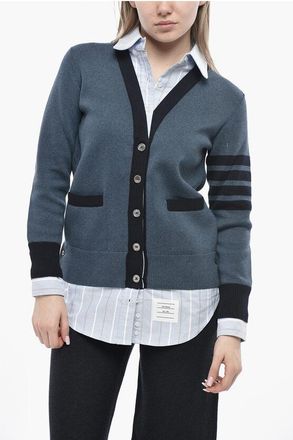 Thom Browne Double-Fabric Cardigan with Striped Poplin Details size 40