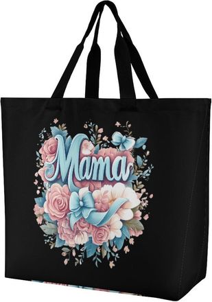 Generic I Love Mama Mom Large Reusable Shopping Bag Lightweight Foldable Tote Bags Washable Shoulder Handbag