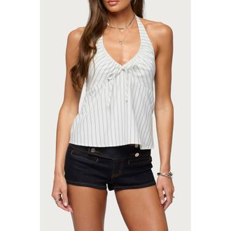 Edikted Breya Stripe Halter Top in White-And-Navy at Nordstrom, Size X-Large