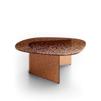 Stones Tavolino Da Salotto Fold Big - Struttura E Top In Vetro Martellato Bronzo, Design Moderno Geometrico Quadrato 90x90x35 Cm - Artigianale