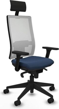 Piqueras y Crespo Piqueras Y Crespo - Horna sincro malla blanca similpiel azul marino brazos 3D base piramidal cabecero fijo ruedas 65mm nailon