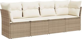 vidaXL Juego De Sof&aacute;s Jard&iacute;n Con Cojines 4 Pzas Rat&aacute;n Sint&eacute;tico Beige Vidaxl