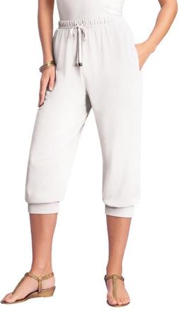 Roaman's Plus Size Soft Knit Capri Pant With Drawstring Waist in White at Nordstrom, Size 3X