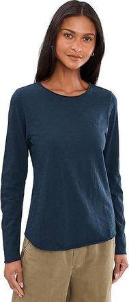 Elliott Lauren Garment Dye Tees - Long Sleeve T-Shirts With Raw Edges Womens T Shirt Navy : LG, Cotton