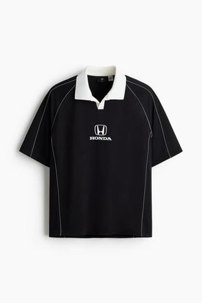H&M Oversized Fit Printed Football Shirt in Black/honda at Nordstrom, Size X-Large