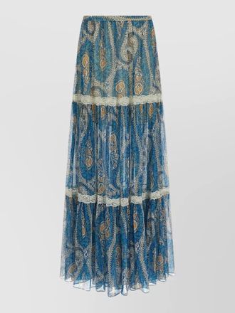 Etro lace trim paisley tiered sheer skirt