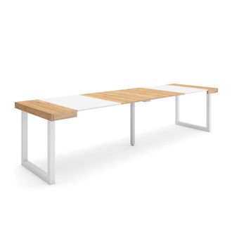 Skraut Home Mesa Consola Extensible, Mesa Comedor Plegable, 300, Para 14 Comensales, Patas Madera Maciza, Estilo Moderno, Roble Y Blanco - Skraut Home