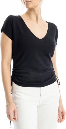 Max Studio Side Ruched Short Sleeve V-Neck Sweater in Black at Nordstrom Rack, Size X-Small