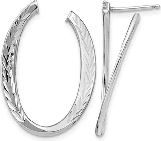 Diamond2Deal 14K White Gold Polished Diamond Cut Hoop Earrings