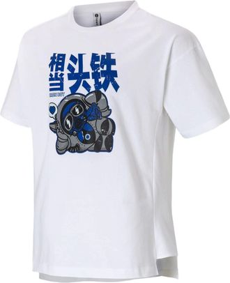 adidas Mens adidas neo Cartoon Astronaut Pattern Printing Round Neck Sports Short Sleeve White T-Shirt HY4625