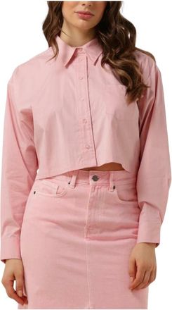 Co'Couture Cropped Katoenen Blouse - Dames - Overhemden - Roze - L - Katoen - Overhemden