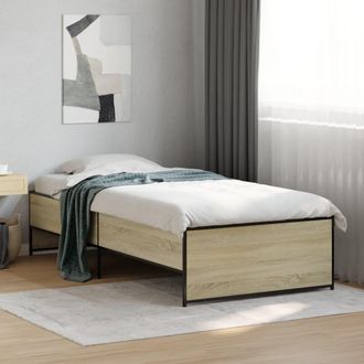 vidaXL Estructura Cama Madera Ingenier&iacute;a Metal Roble Sonoma 75x190 Cm Vidaxl