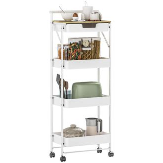 OEM Carrito Auxiliar Con Ruedas De 4 Niveles Con Caj&oacute;n Encimera Y Cestas De Rejilla Para Dormitorio Ba&ntilde;o Cocina Blanco