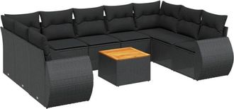 vidaXL Vidaxl - Set De Sof&aacute;s De Jard&iacute;n 10 Pzas Cojines Rat&aacute;n Sint&eacute;tico Negro