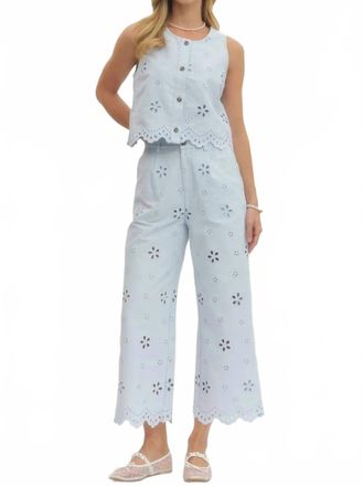 Entro Fleur Eyelet Embroidered Vest & Pant Set In Light Blue