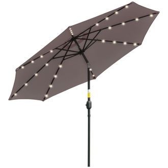 OUTSUNNY Sombrilla De Jard&iacute;n Con 32 Luces Led Solares &Oslash;265x233 Cm Parasol Inclinable Con Manivela Y Poste De Acero Para Terraza Patio Exterior