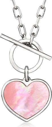 Ross-Simons Italian Pink Mother-Of-Pearl Heart Toggle Necklace in Sterling Silver
