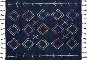 Beliani Alfombra De Algod&oacute;n Negro Azul Amarillo Blanco 160 X 230 Cm Hecho A Mano Corum