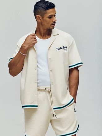 Psycho Bunny Mens Basil Taped Camp Collar Shirt 031 WHITE CAP GRAY / XXXL