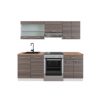 Vicco Mueble De Cocina R-line, Precioso Gris/blanco, 200 Cm, Et Roble