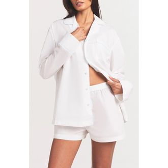 SKIMS Cotton Poplin Boxer Sleep Set in Snow Contrast at Nordstrom, Size Xx-Small