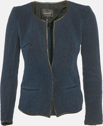 Isabel Marant Blue Leather Trim Tweed Jacket