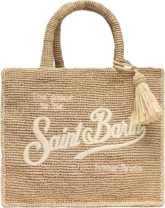 MC2 Saint Barth Rectangular Woven Tote Bag with Script Logo